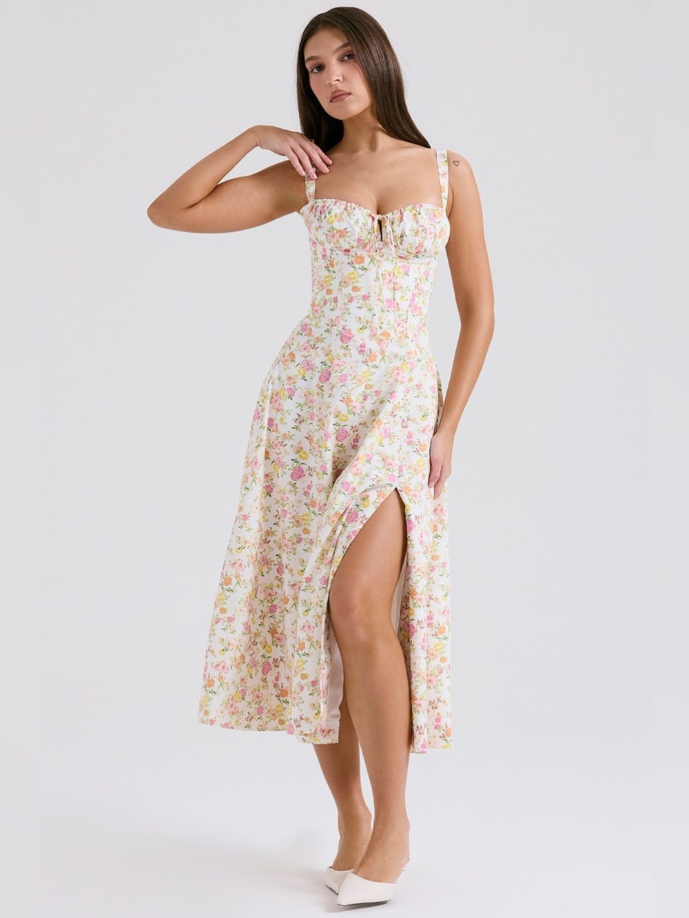 House of CB Ivory Cotton Meadow Print Bustier Sundress B250 - Picture 3 of 7